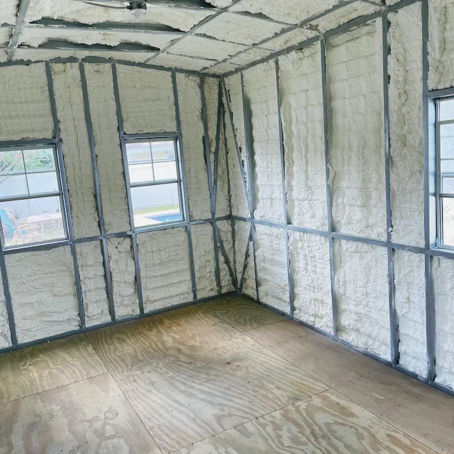 Closed-cell spray foam insulation applied to wall cavities in a residential project in Calipatria